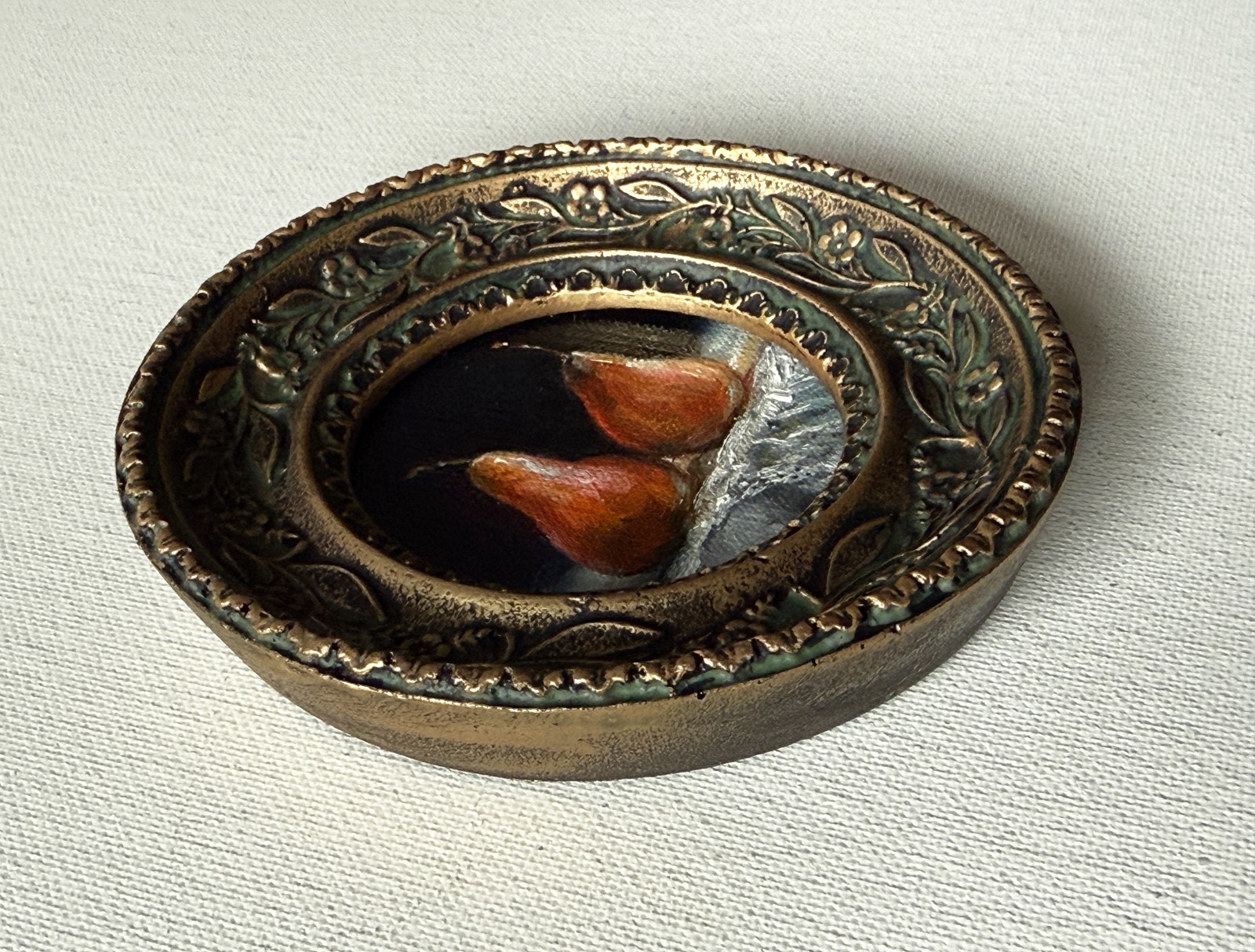 Miniature Pear Painting – Original Art Still Life – Classic Small Food Art