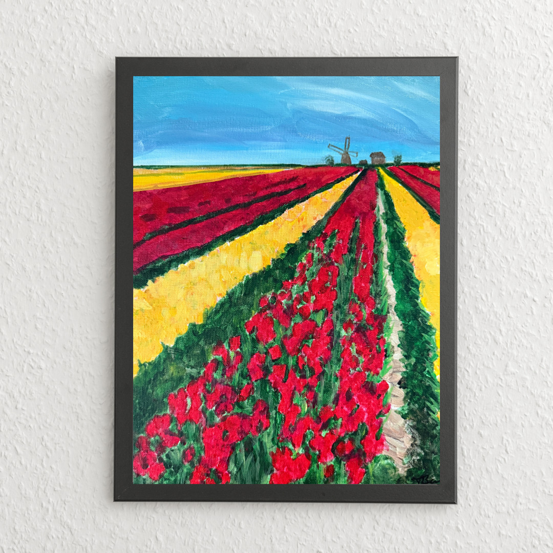 Abstract Acrylic Tulip Fields Painting Living Room Wall Art 11×14