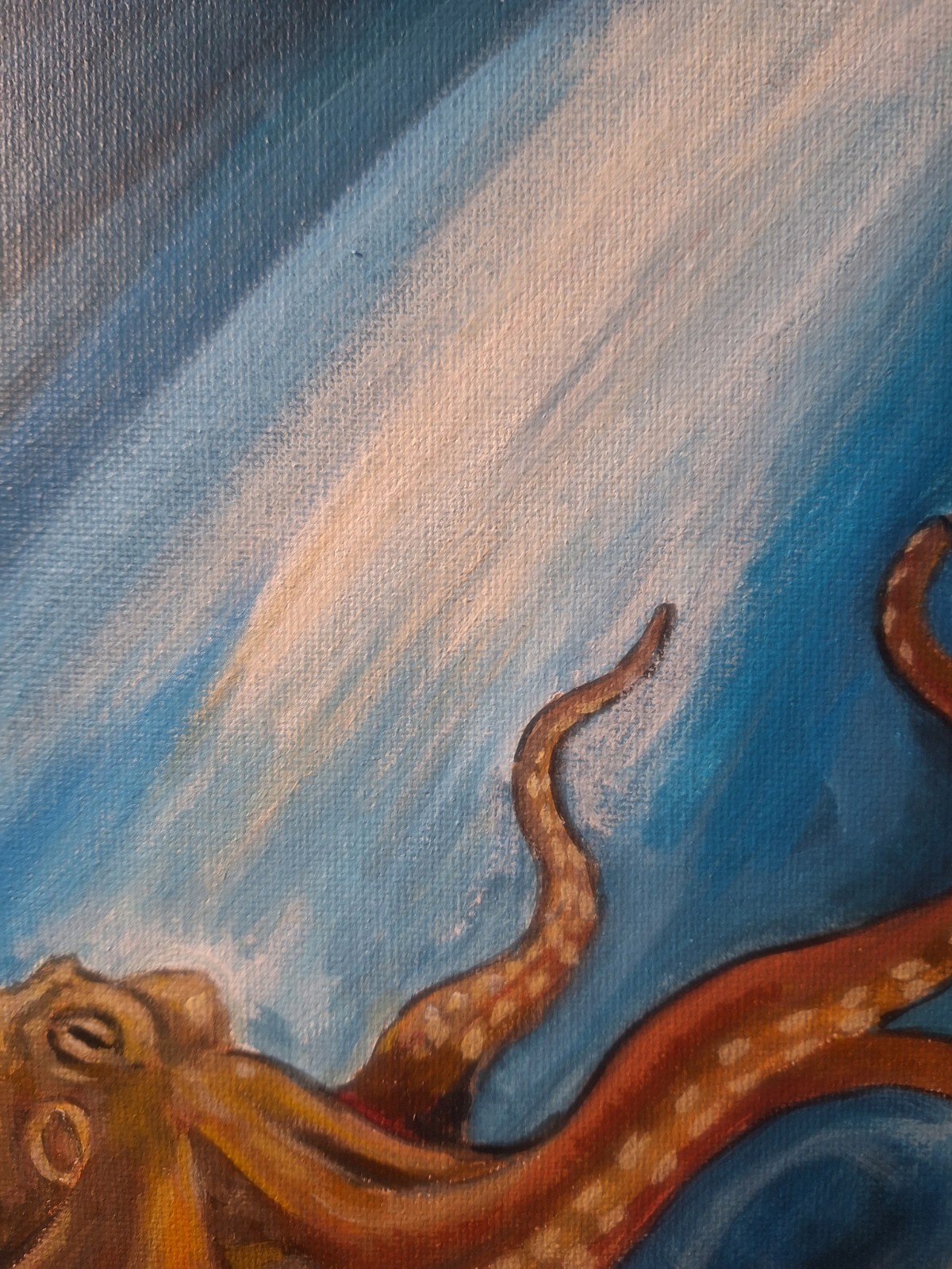 Orginal Deep Sea Octopus 9×12 Impressionist Acrylic Panel Painting