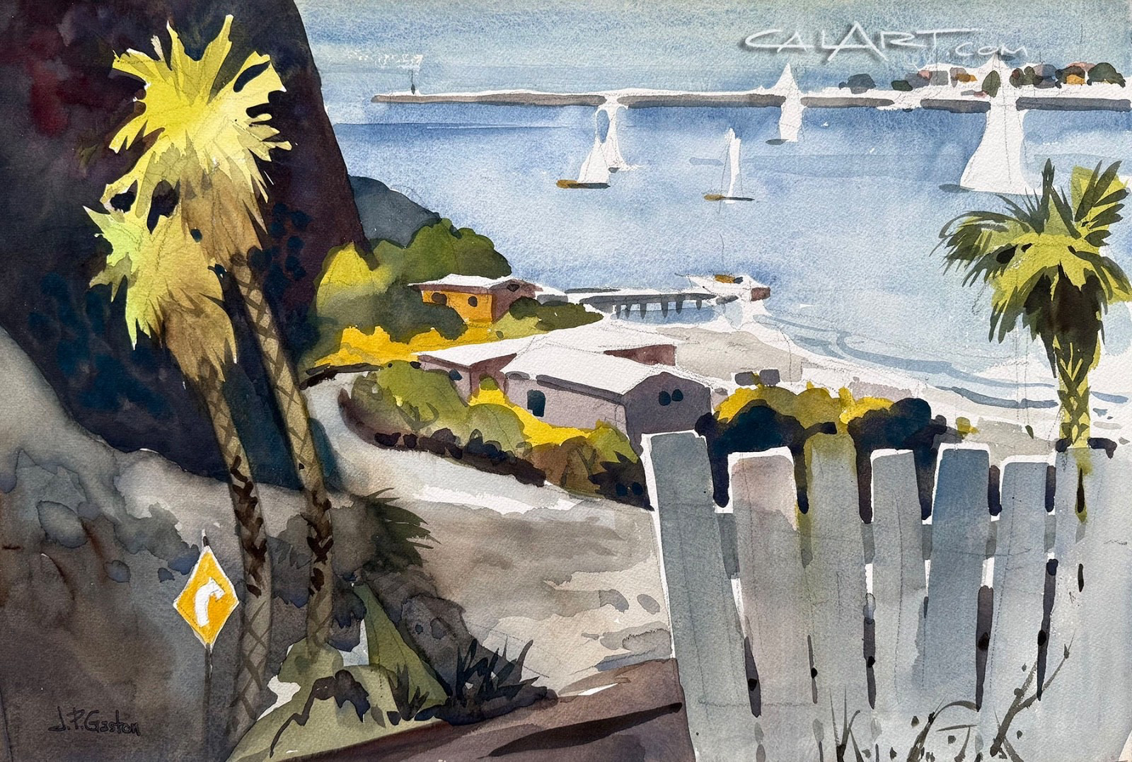 VIEW FROM LOOKOUT POINT- CORONA DEL MAR, CaLiFoRnia ORIGINAL 1960s Painting