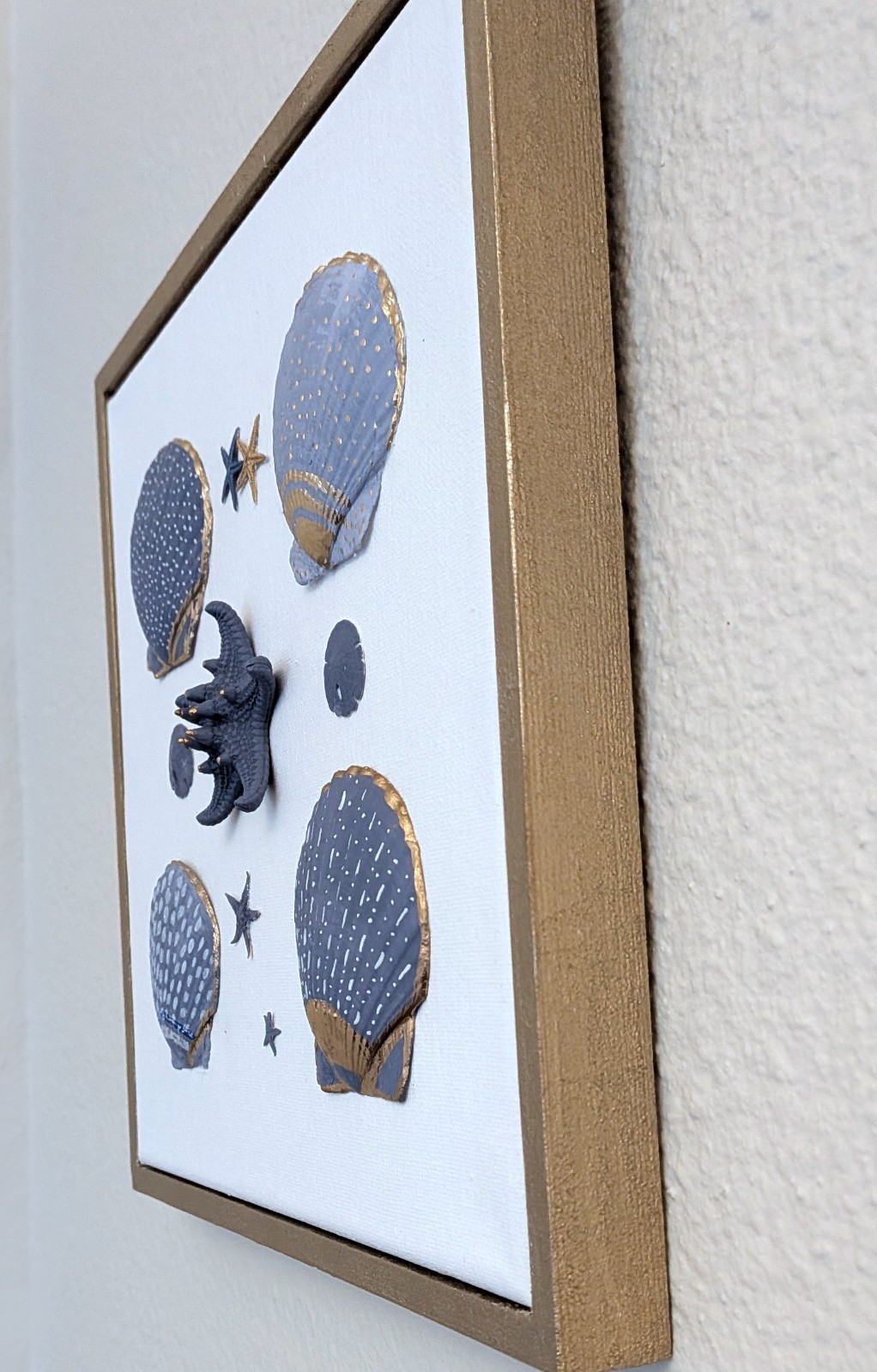 Hand Painted Natural Shell Framed Coastal Wall Art Nautical Beach Decor