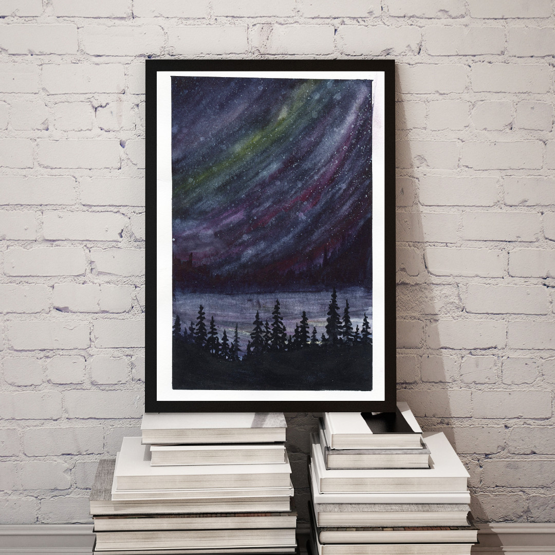 ORIGINAL PAINTING OOAK Aurora Borealis #2 6×9 Inches