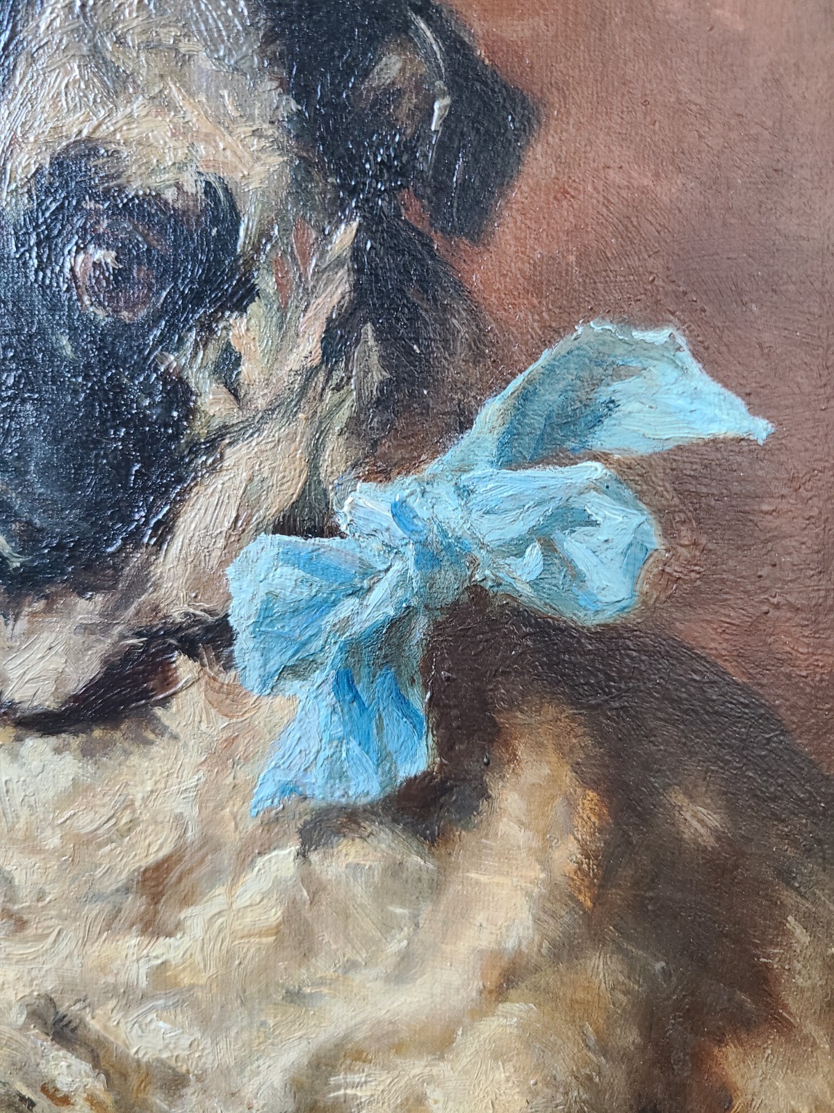 Moody Antique Dog Oil Painting Portrait of a Pug Early 1900’s English School