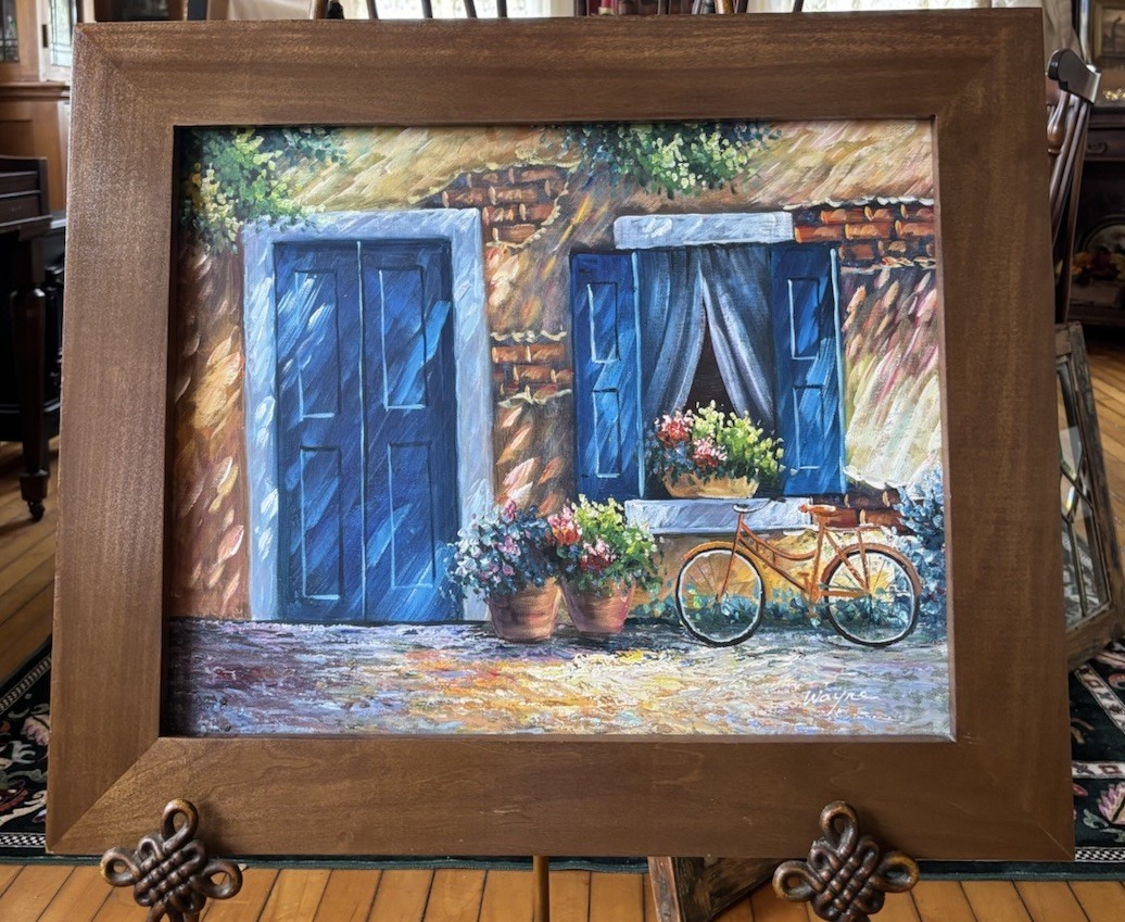 Oil Painting Street Scene Signed With Wooden Frame 20 1/2 X 24 1/2 Inches