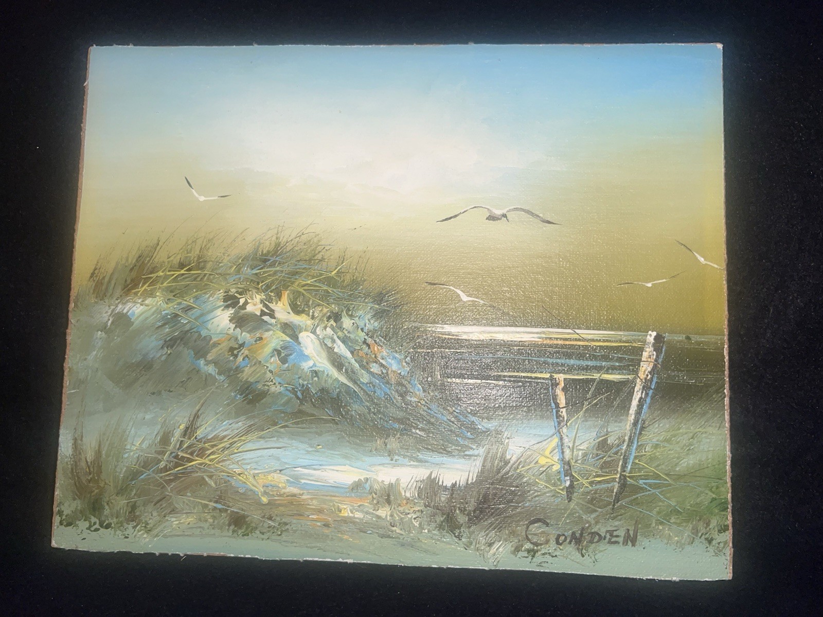 Conden Signed UnFramed Oil Painting Seascape Beach Dunes Sky Seagulls Ocean