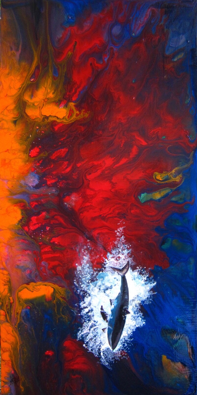 Shark on Abstract Background Original Acrylic Nature Art by artist