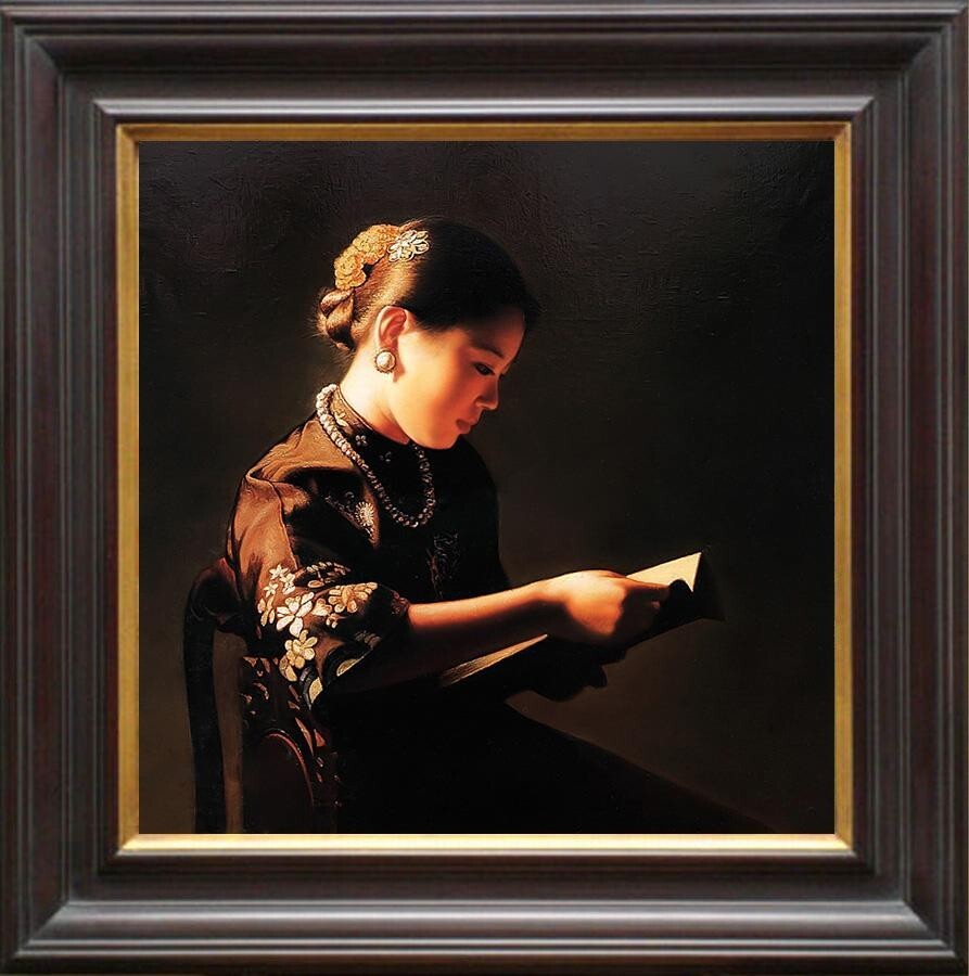 Hand painted Original Oil painting art chinese girl on Canvas 24″x24″