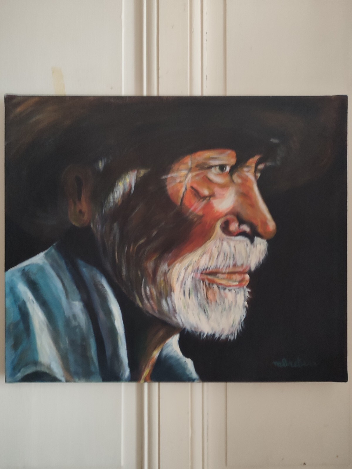 Martine Brétière ‘Wisdom’ Acrylic On Canvas Portrait Of An Old Bearded Man 2003