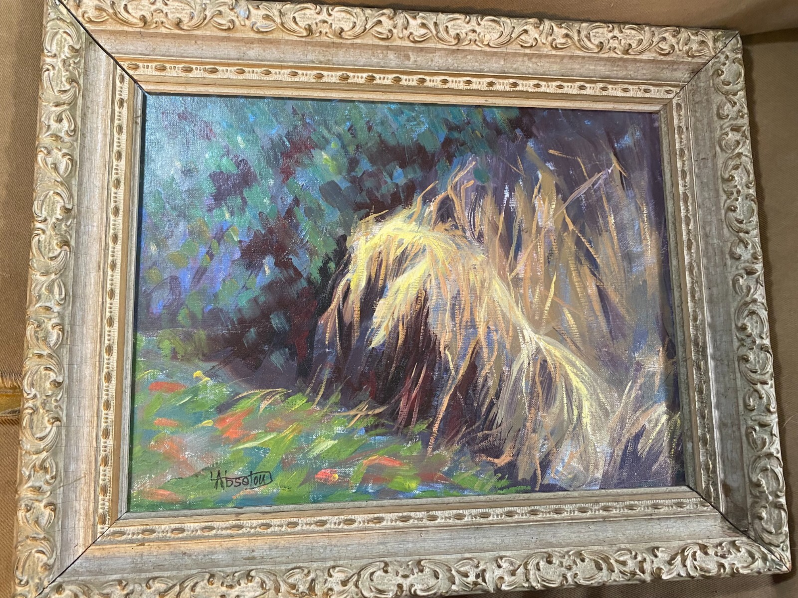 Louis Absalon «Abstract Scene» Oil Painting – Signed And Framed