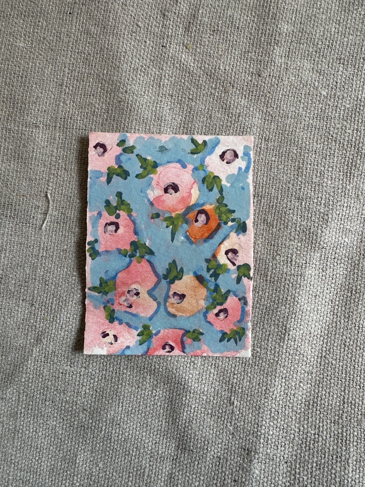 ACEO Original Watercolor Flower Pink Garden Art by Bri Sander 3.5 x 2.5 OOAK ATC