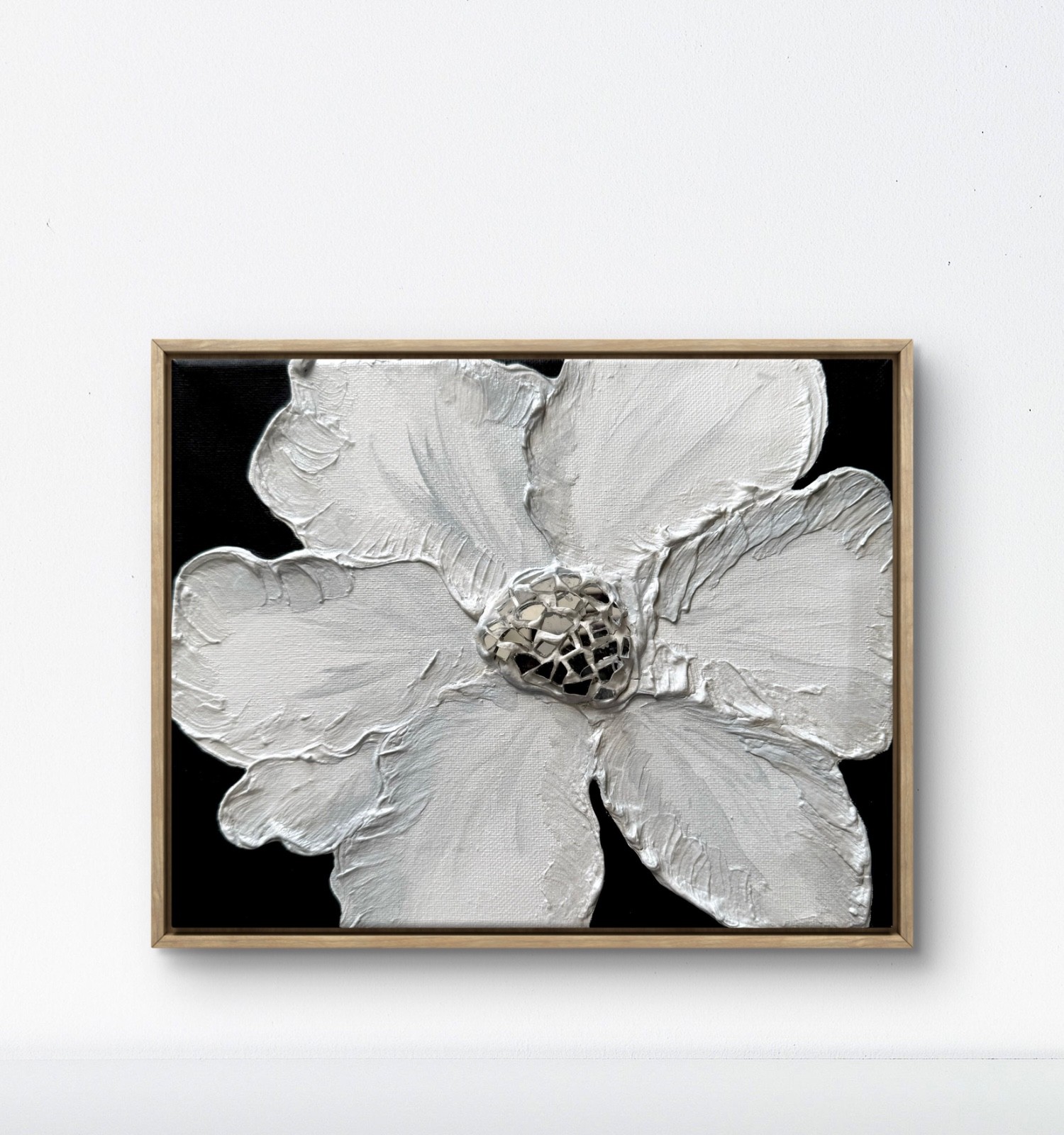 Original White Flower Painting 12×12 Mosaic Lily 3D Textured Abstract Art Wall