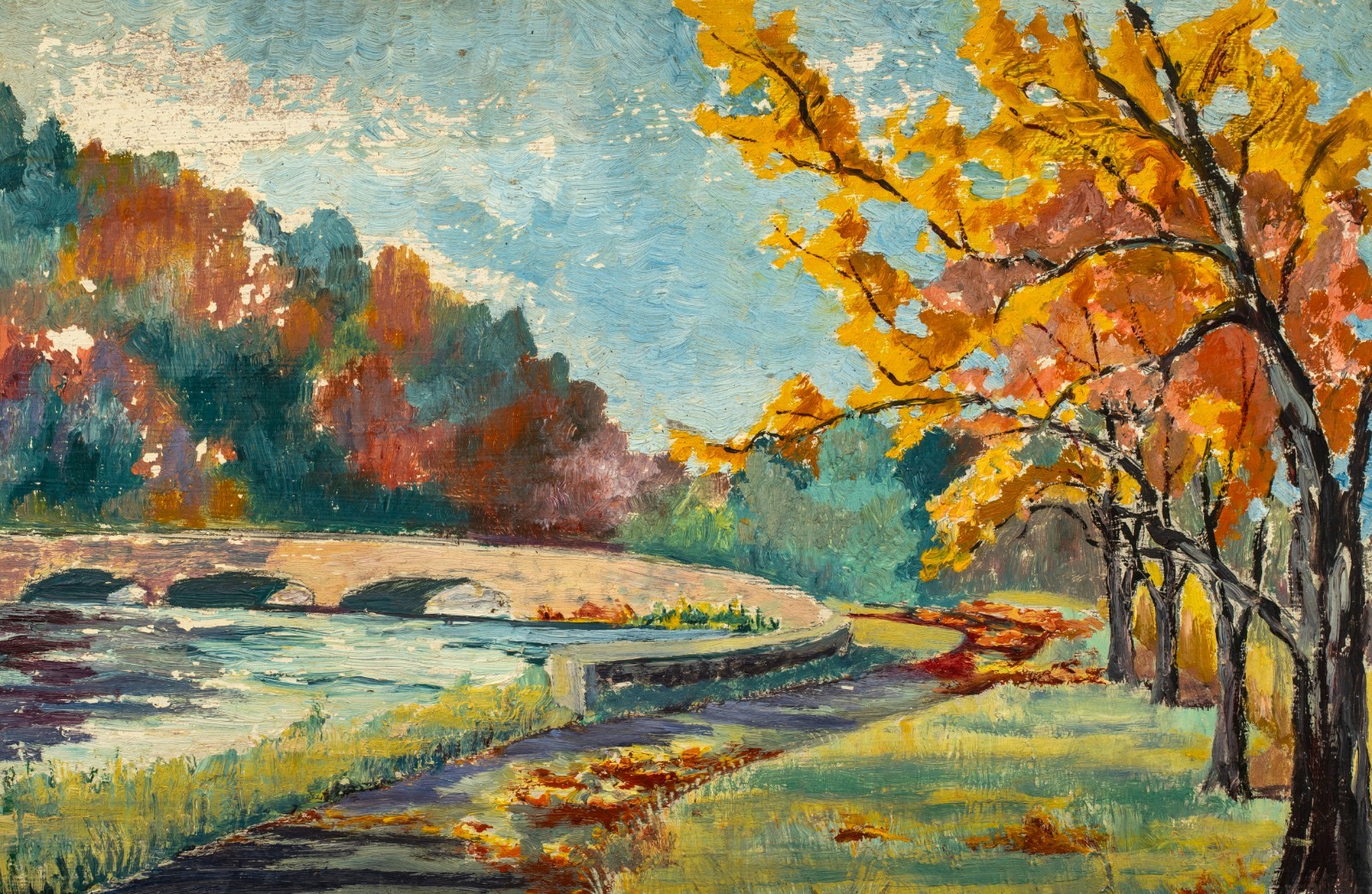Early 20th Century New England Impressionist Landscape Study, Foliage, Unsigned