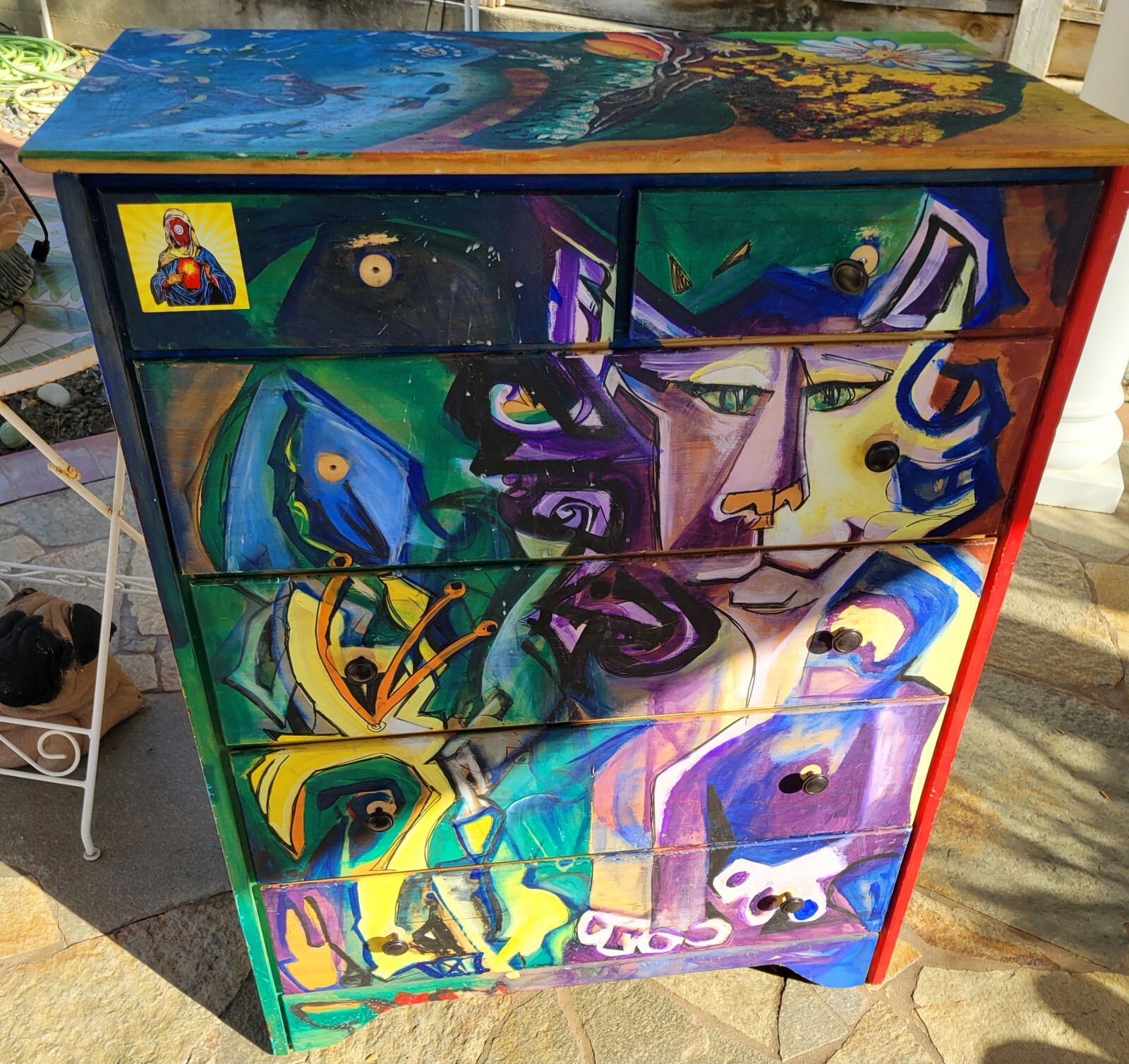 Hand Painted Artist Studio Crafts Chest Mural Graffiti Surreal Art Cubist Disney