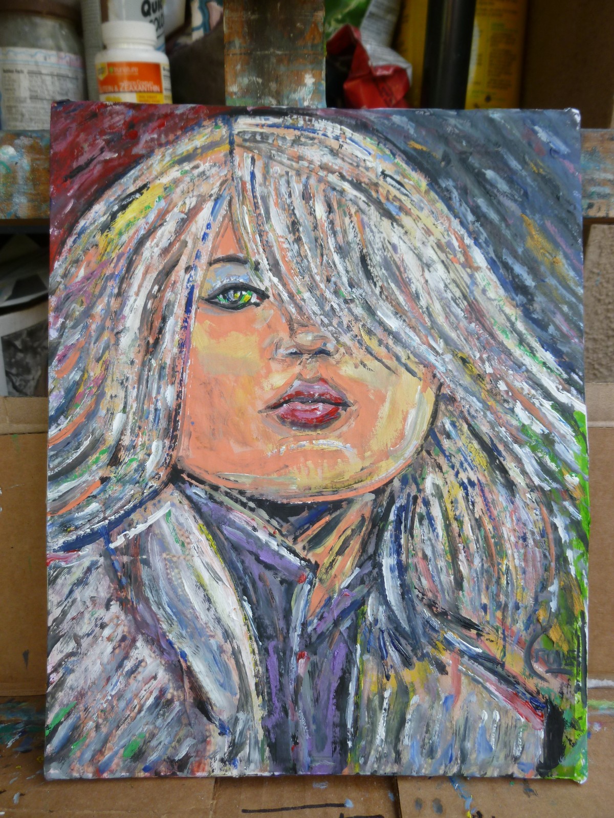 LEAD SINGER OF BLONDIE original 8×10 deborah card panel oil painting by Crowell