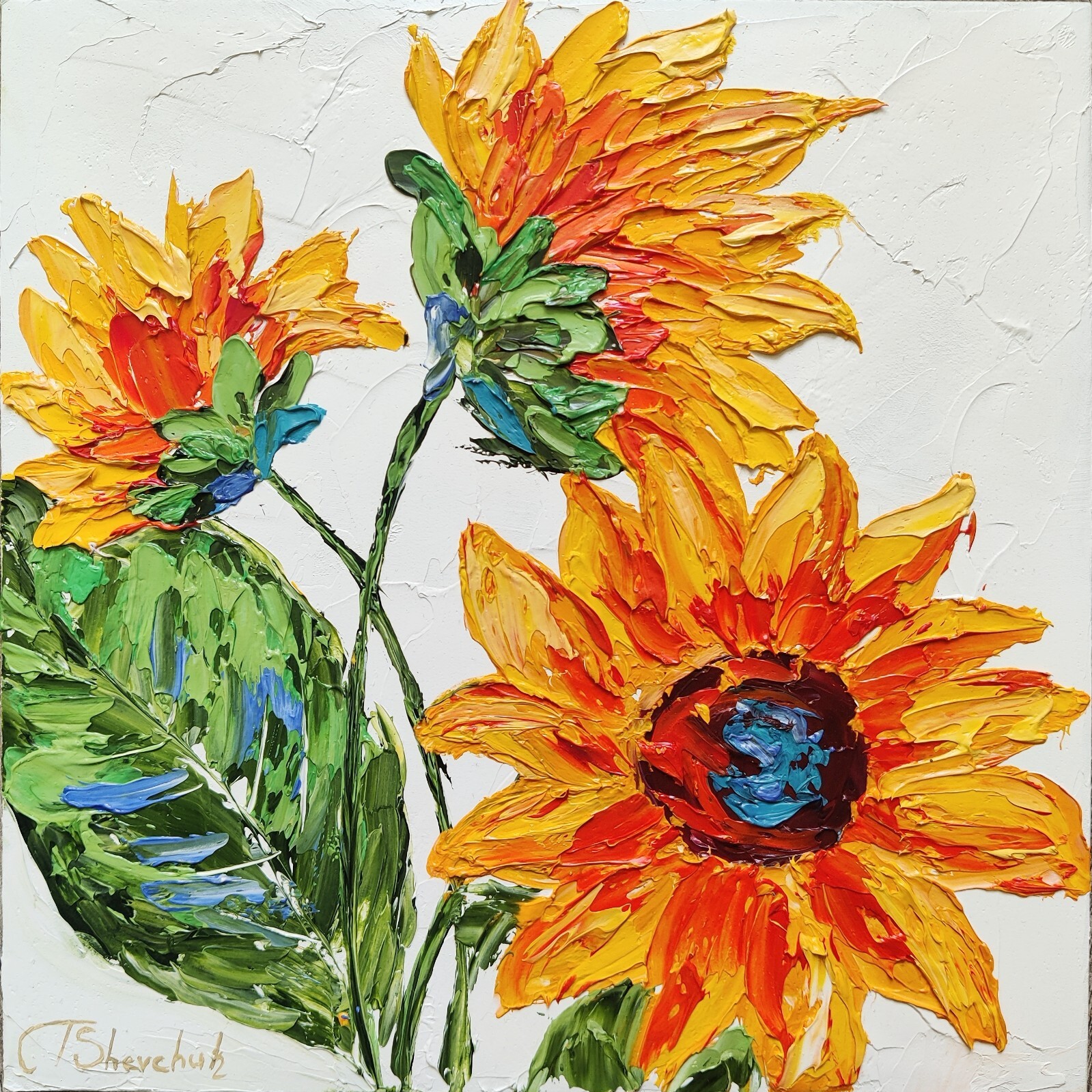Sunflowers Original Oil Painting Flowers Hand Painted Art Interior Wall Art 8×8
