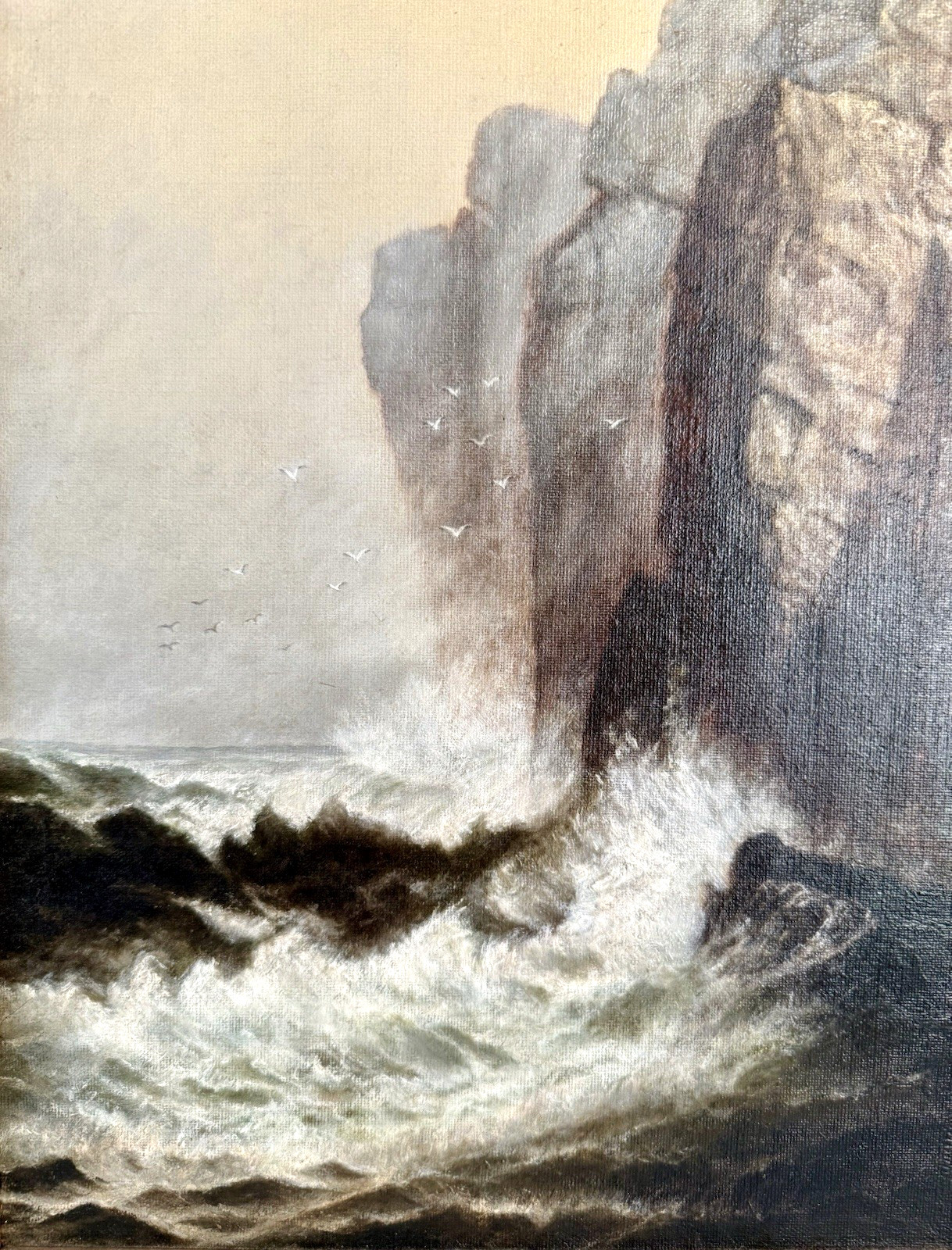 Original Grand Manan Antique Art Painting Hudson River School Style Ornate Frame