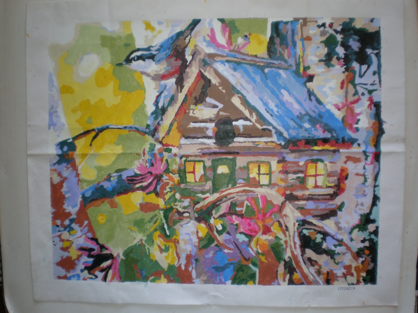 Hand Painted By Number Painting on Canvas Scene, Completed Unframed 16 x 20