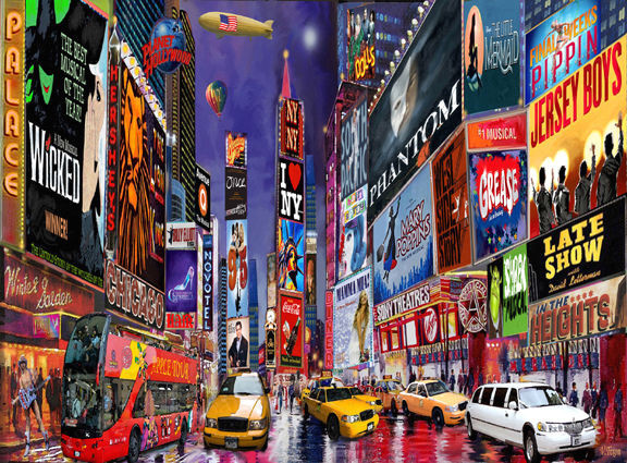 NEW YORK. TIMES SQUARE. BROADWAY show musical 16″X20″ Painting on Giclee canvas