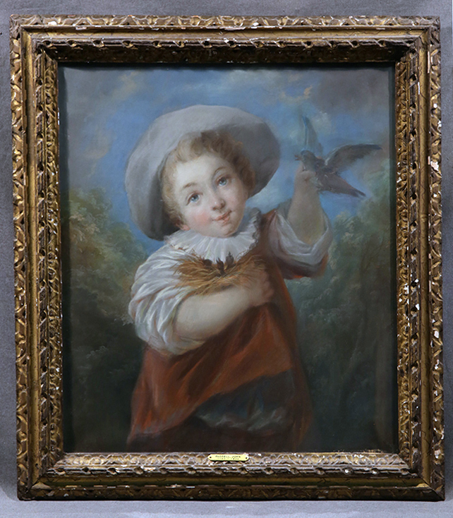 17th Century John Russell (BRITISH, 1745-1806) Portrait of Young Boy with Bird