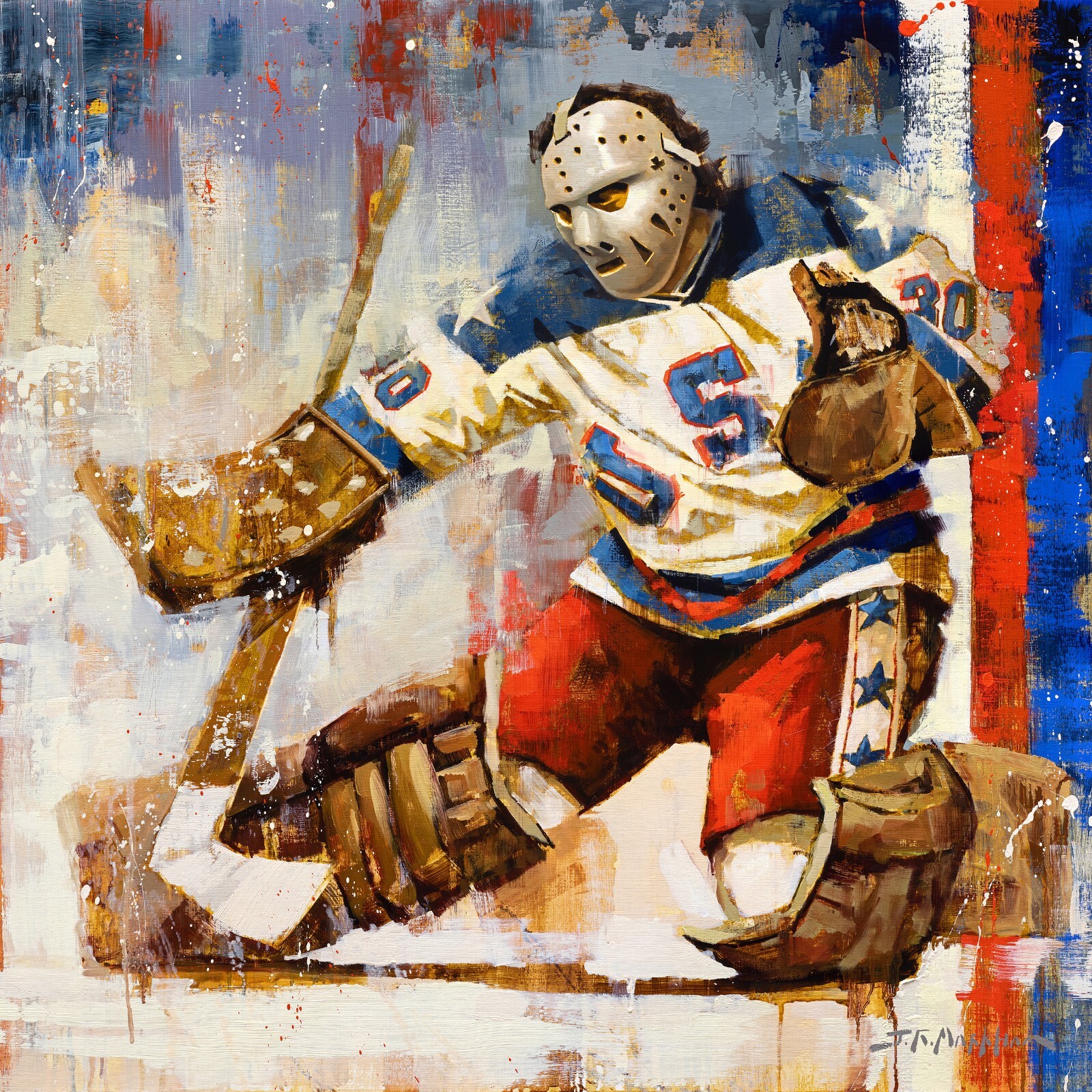 Original Oil Painting of Miracle on Ice Team USA Hockey Goalie Jim Craig