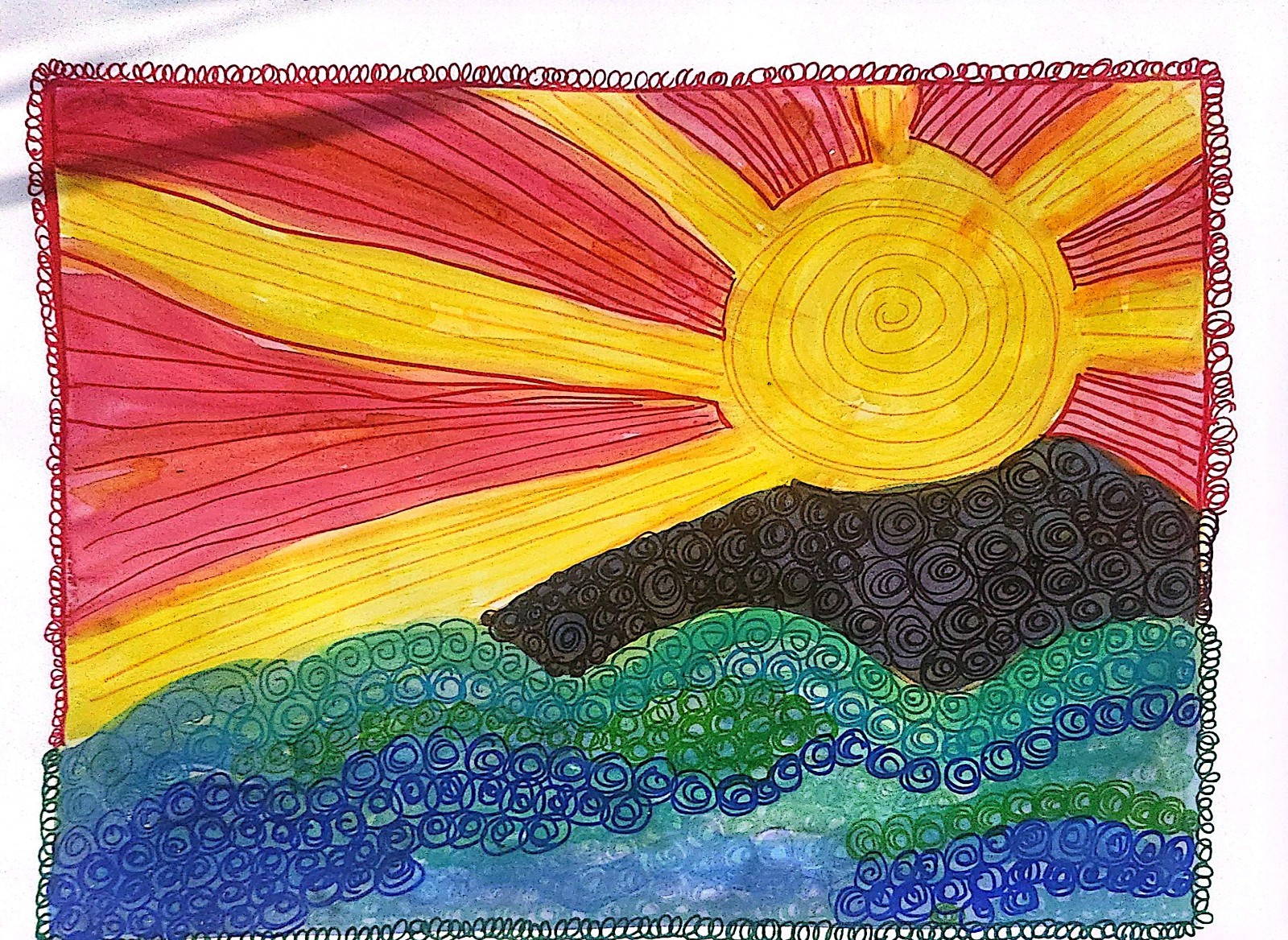 Here Comes Sun Contemporary Expressionist 11×14 Paper Original Watercolor Ink