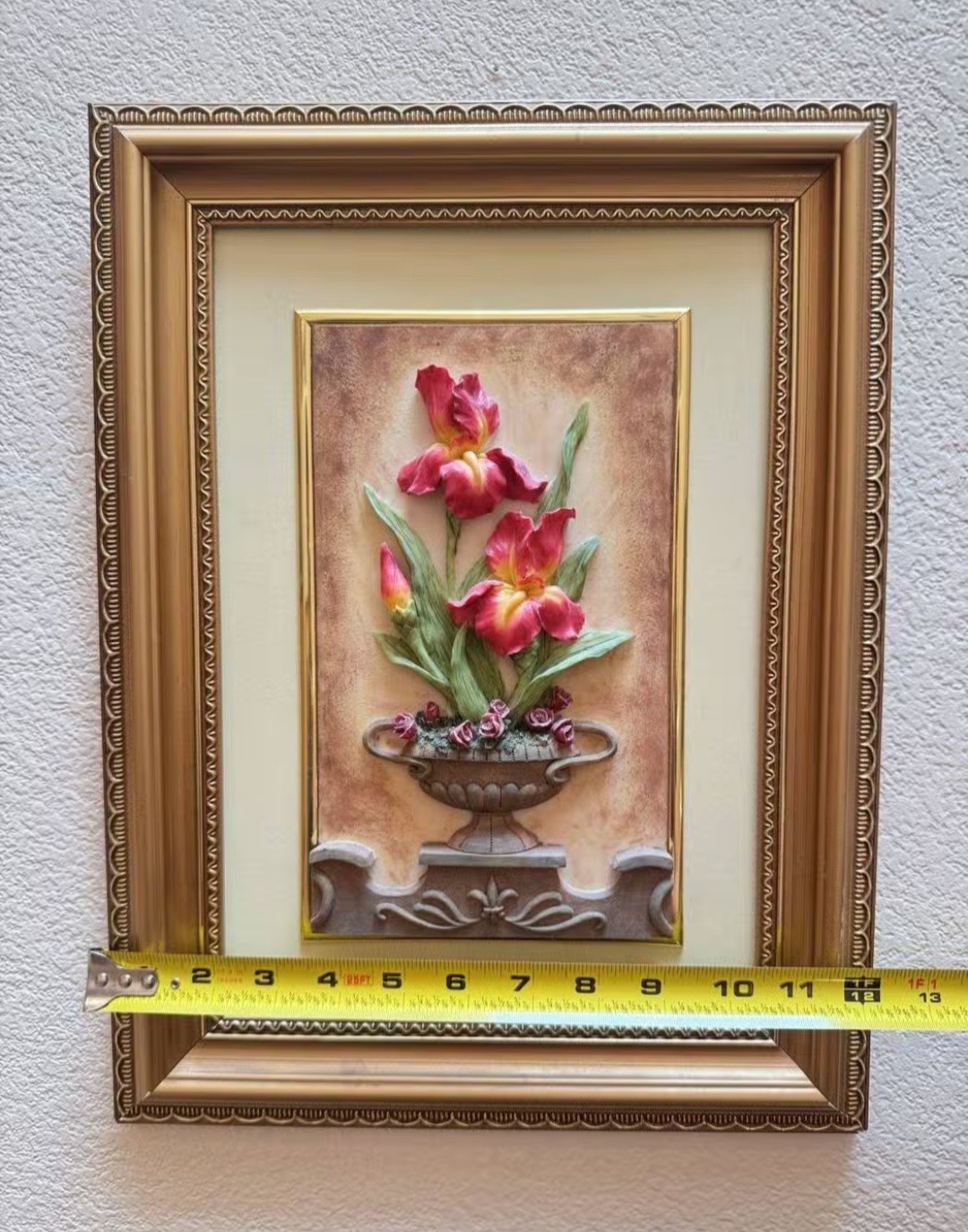 Vintage 3D Floral Relief Wall Art Framed – Tulip Flowers in Vase Decor