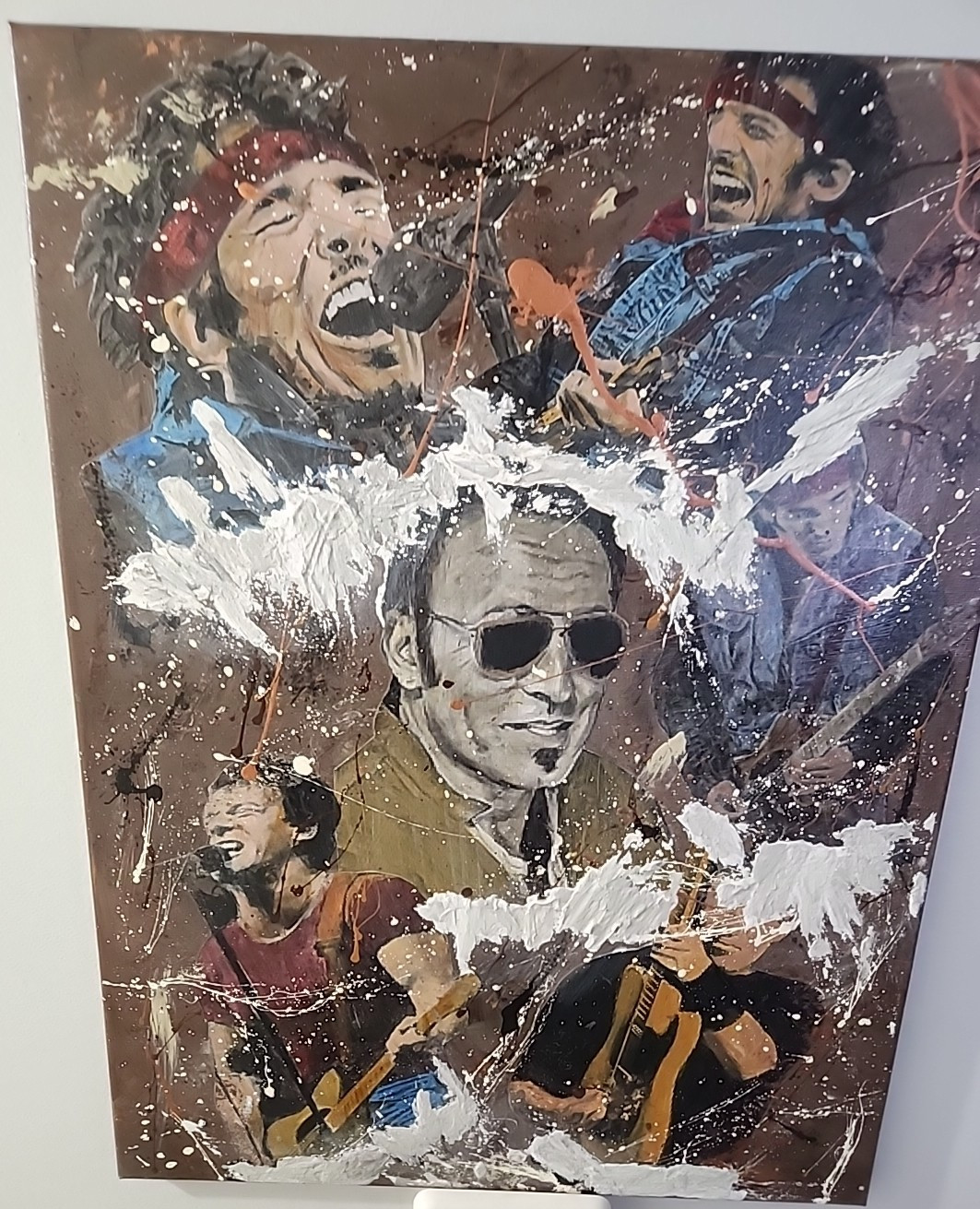 Bruce Springsteen Collage Art Painting Canvas, Signed by Artist, 18×24 Unframed