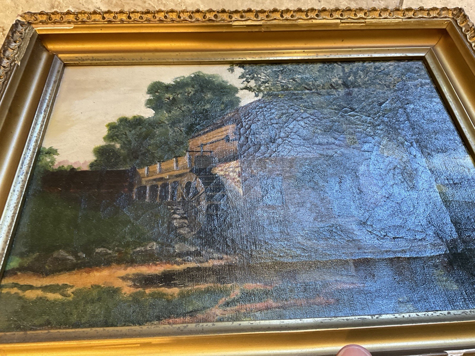 ORIGINAL 1916 SIGNED DATED OIL PAINTING WATER MILL