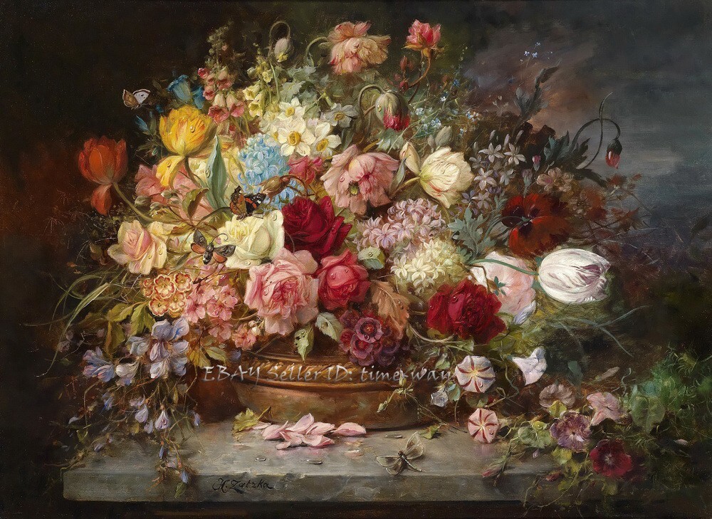 Canvas Print Still life Rose Flower Oil painting Giclee Printed on Canvas P333