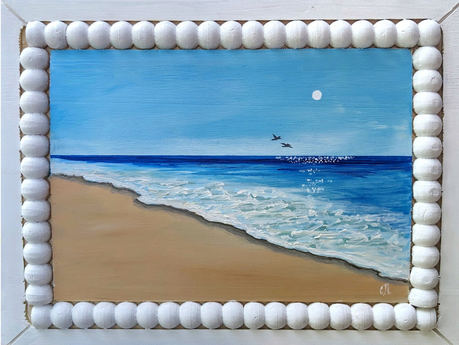 Original Painting. Hand-Painted Acrylic On Wood. Beach Art. 7.8 x 10″