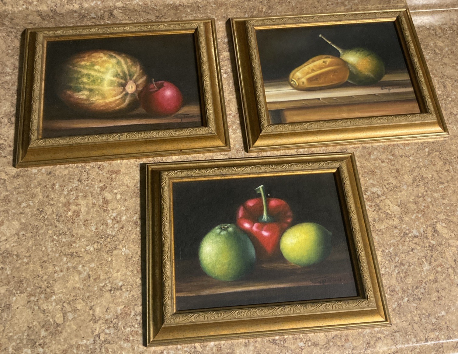 Set Of 3 Vintage Original Erpinest Still Life Oil Paintings 13” X 10.5”