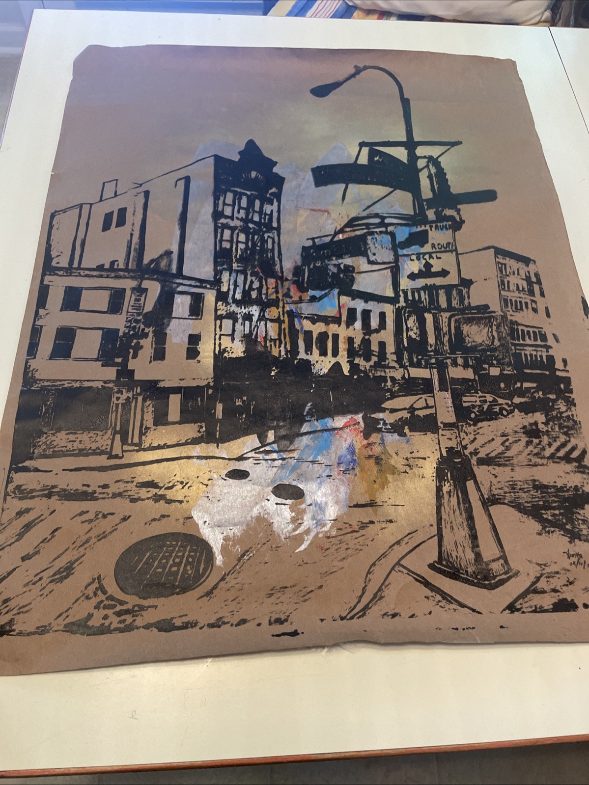 Original Media Painting 29.5” X 24” 125th Street Harlem NYC. Artwork. Signed
