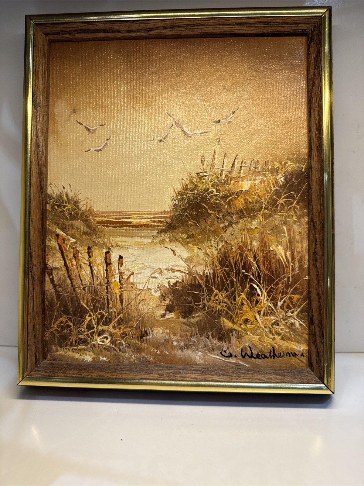 S Weatherman Signed Oil Painting Seagulls Coastal Beach Scene 1960’s