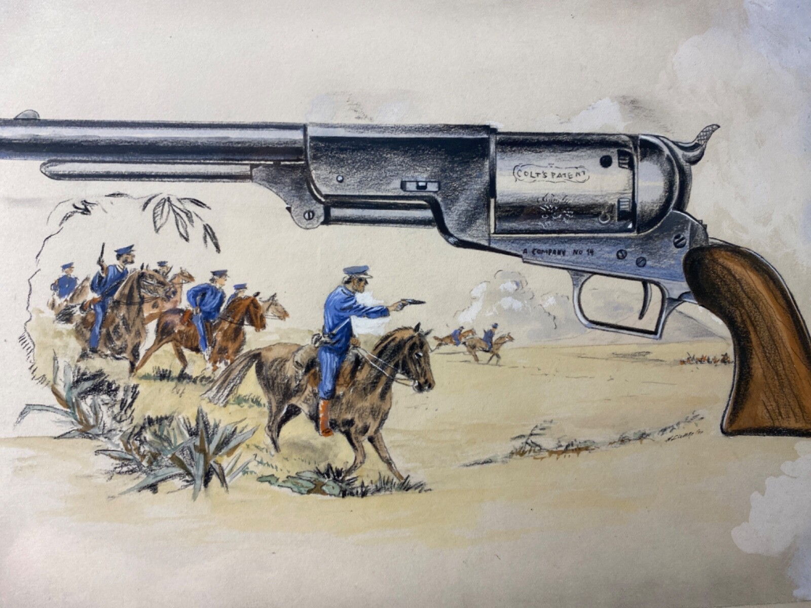 ORIGINAL Colt Historical Prints Walker Model 44 cal – 1847 Painting Framed