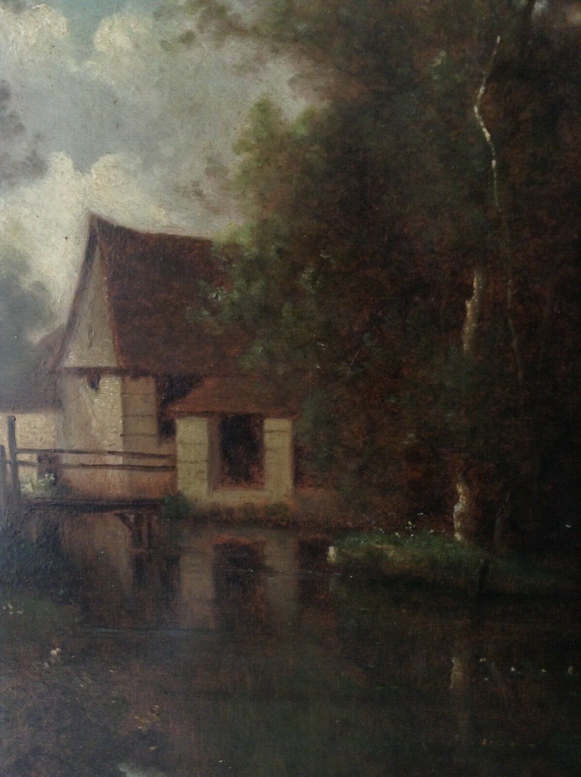 19th Century Andre Julien PREVOST Signed Pupil of COROT Women River Oil on Panel