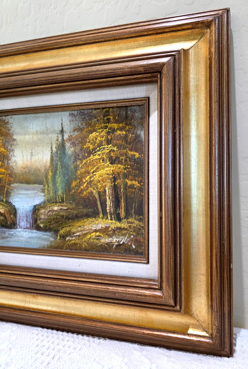 Original Landscape Mountains Forest Waterfall River Stream Signed Oil Painting
