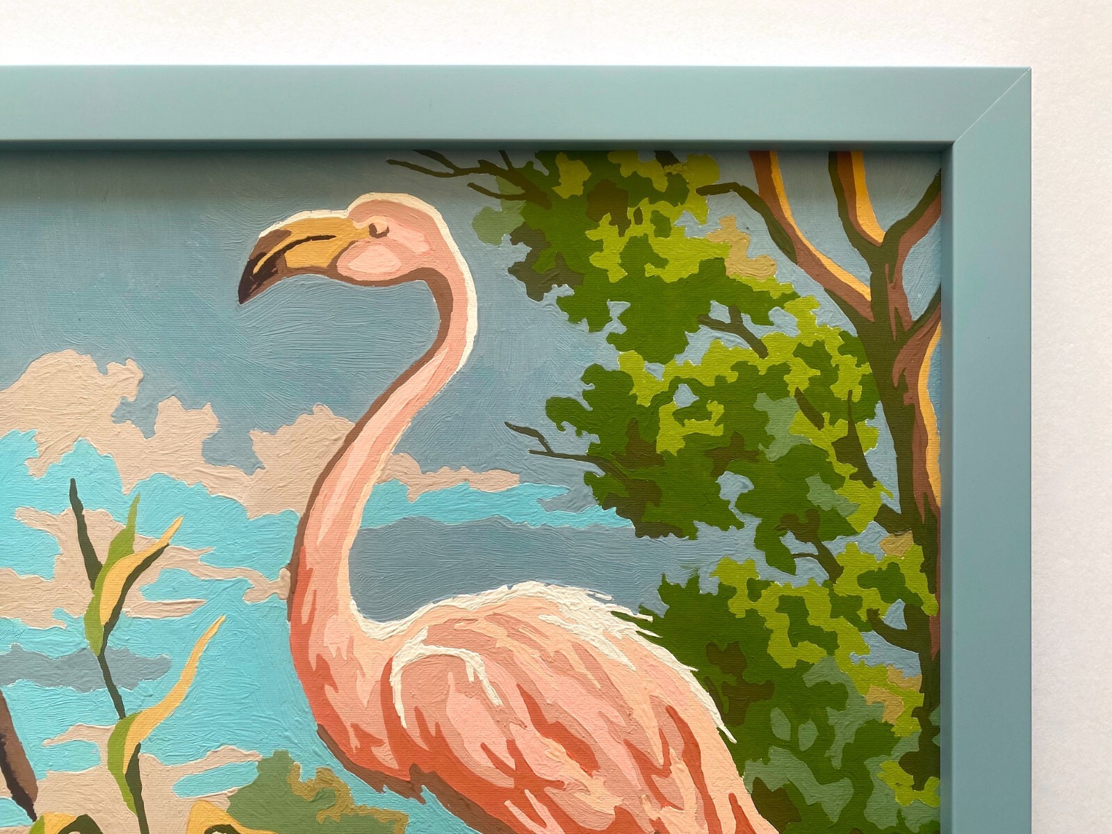 RARE VINTAGE 1950’S ART DECO PAINT BY NUMBER » FLAMINGO » CUSTOM FRAMED PAINTING
