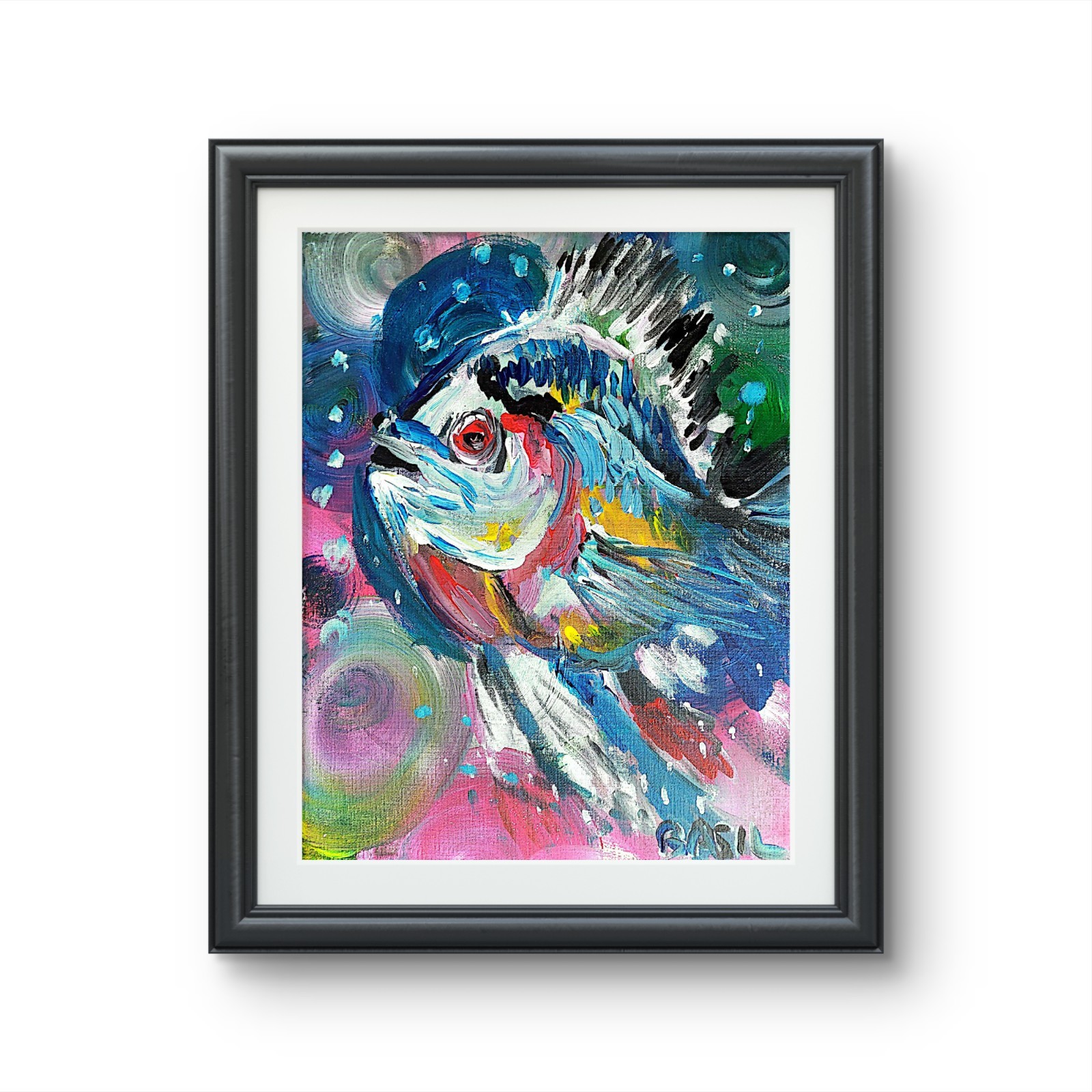 Vibrant Fish Abstract Expressionism Canvas Painting 11×14