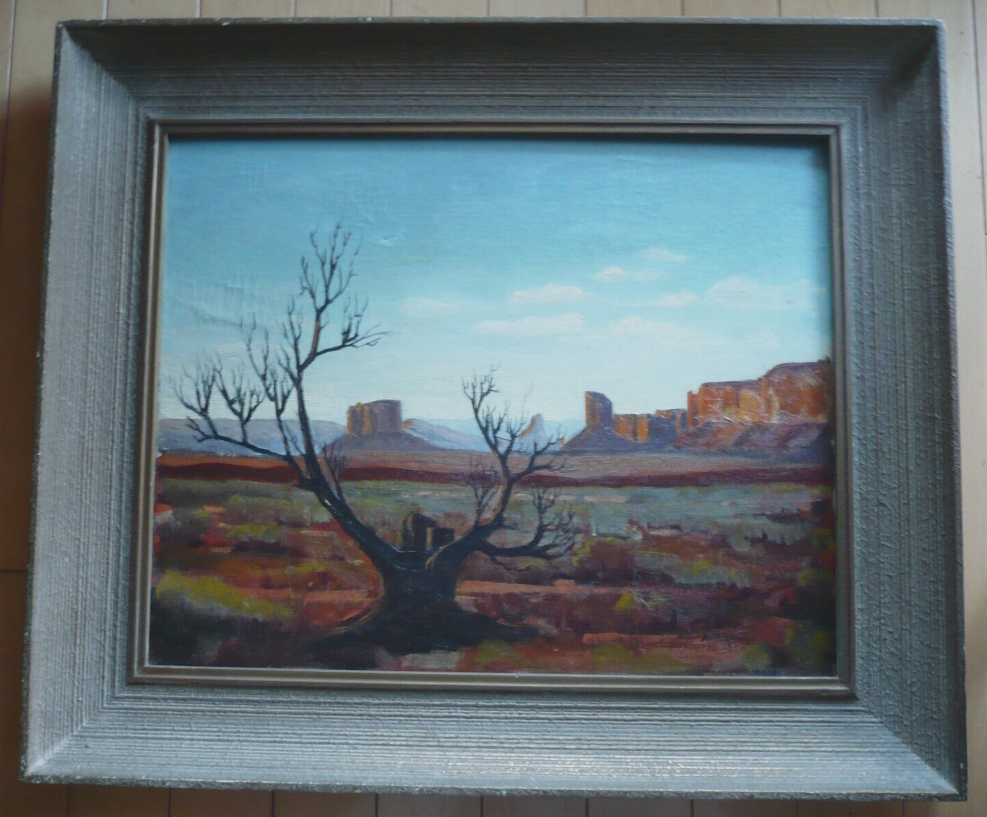 ALBERT JAY GANZ LISTED CALIF ART, VINTAGE 50s OIL DESERT IMPRESSIONIST LANDSCAPE