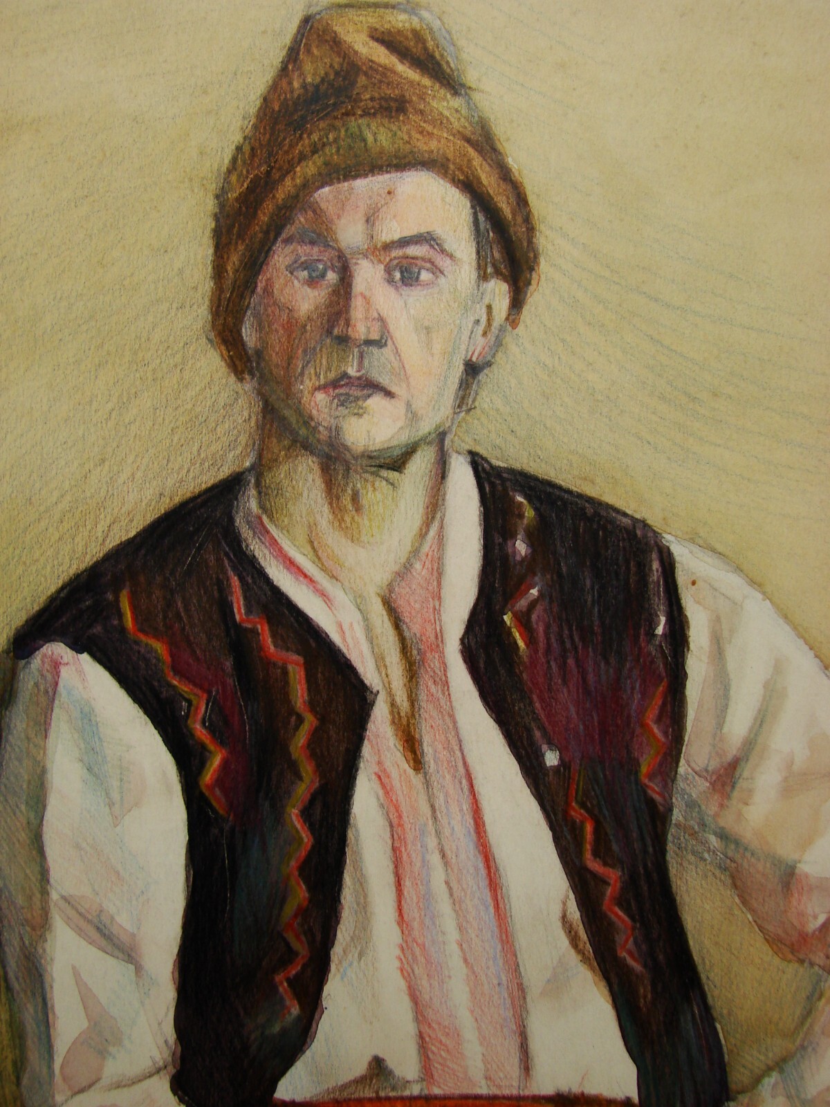 Ukrainian Soviet USSR watercolor Painting realism male portrait figure Cossack