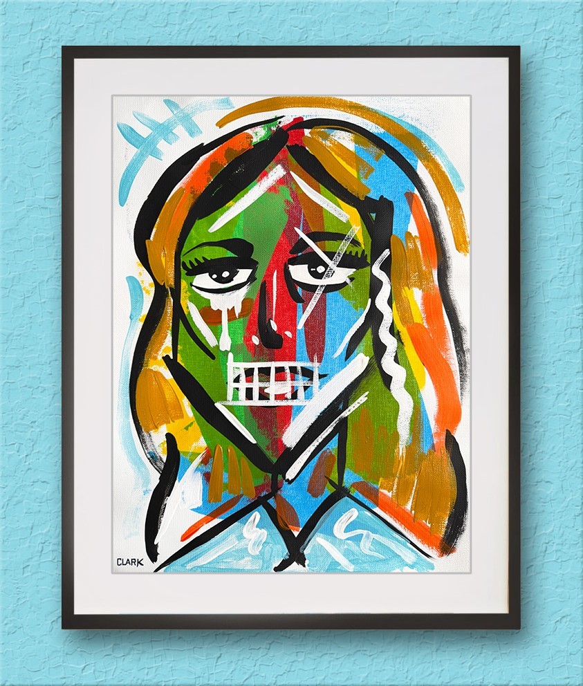 Colorful Expressionism Female Portrait – Acrylic Painting 16×12″ Paper Canvas