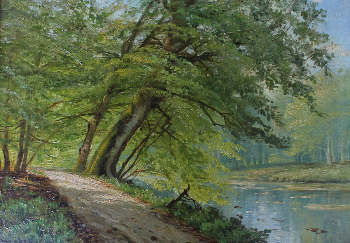A. Jacobsen. Summer landscape, a forest path by a lake.
