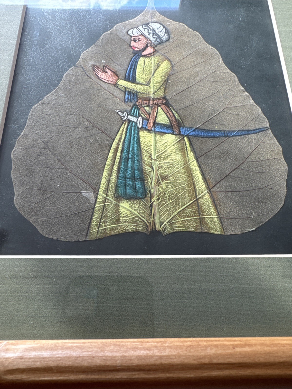 Vintage Hand Painted Pipal Leaf Framed 10”x12”