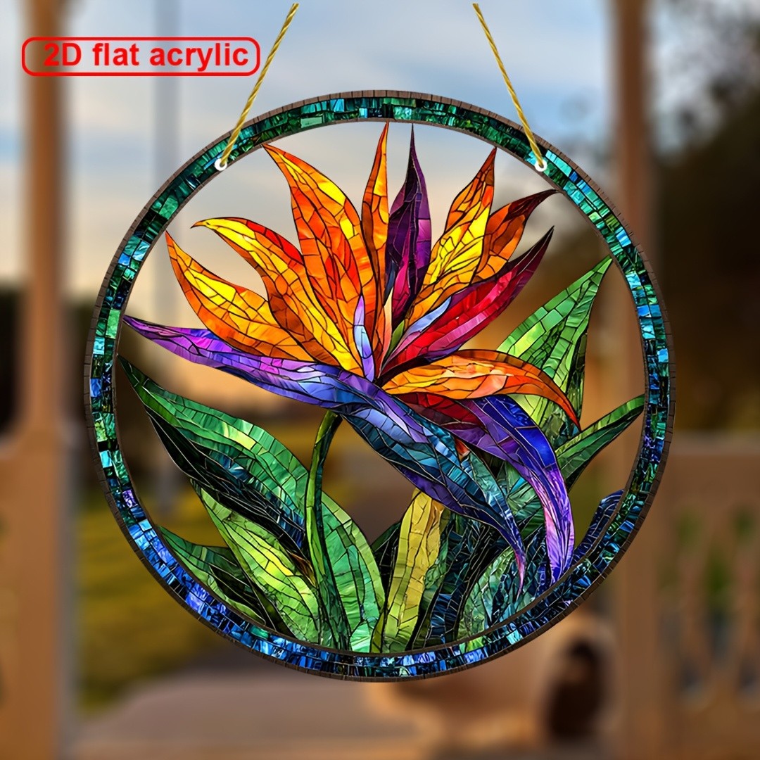 Garden Bird Theme 8″ Flat Acrylic Window Hanging