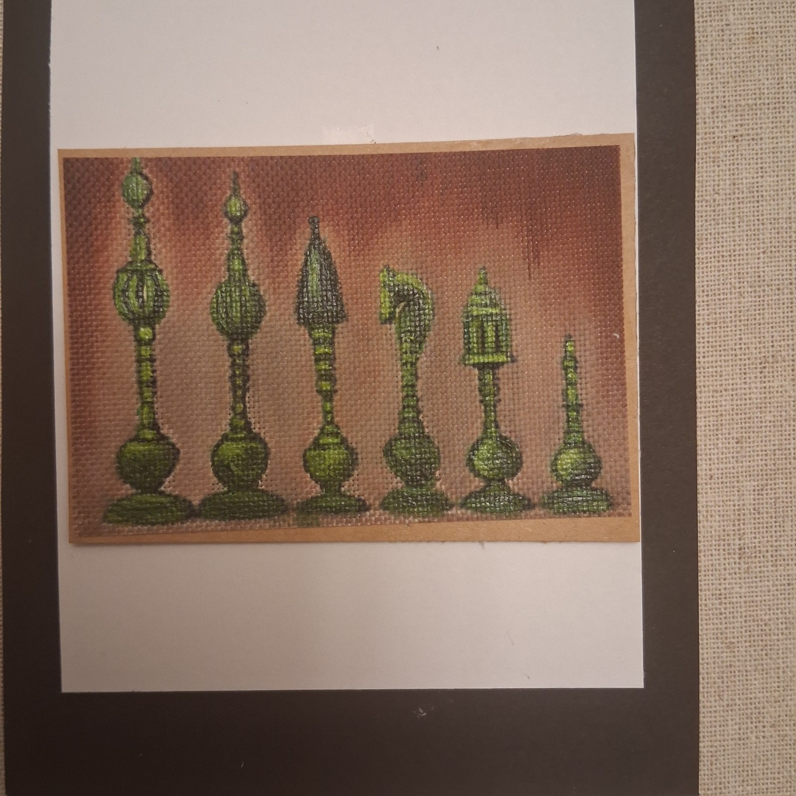 ACEO painting Chess Pieces titled Lets play a game Stacy Singleton