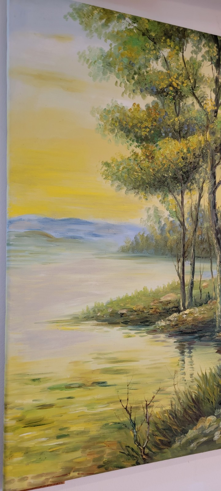 Original Oil/Acrylic Painting Landscape Forest Trees and River Wall Art 35″ x24″