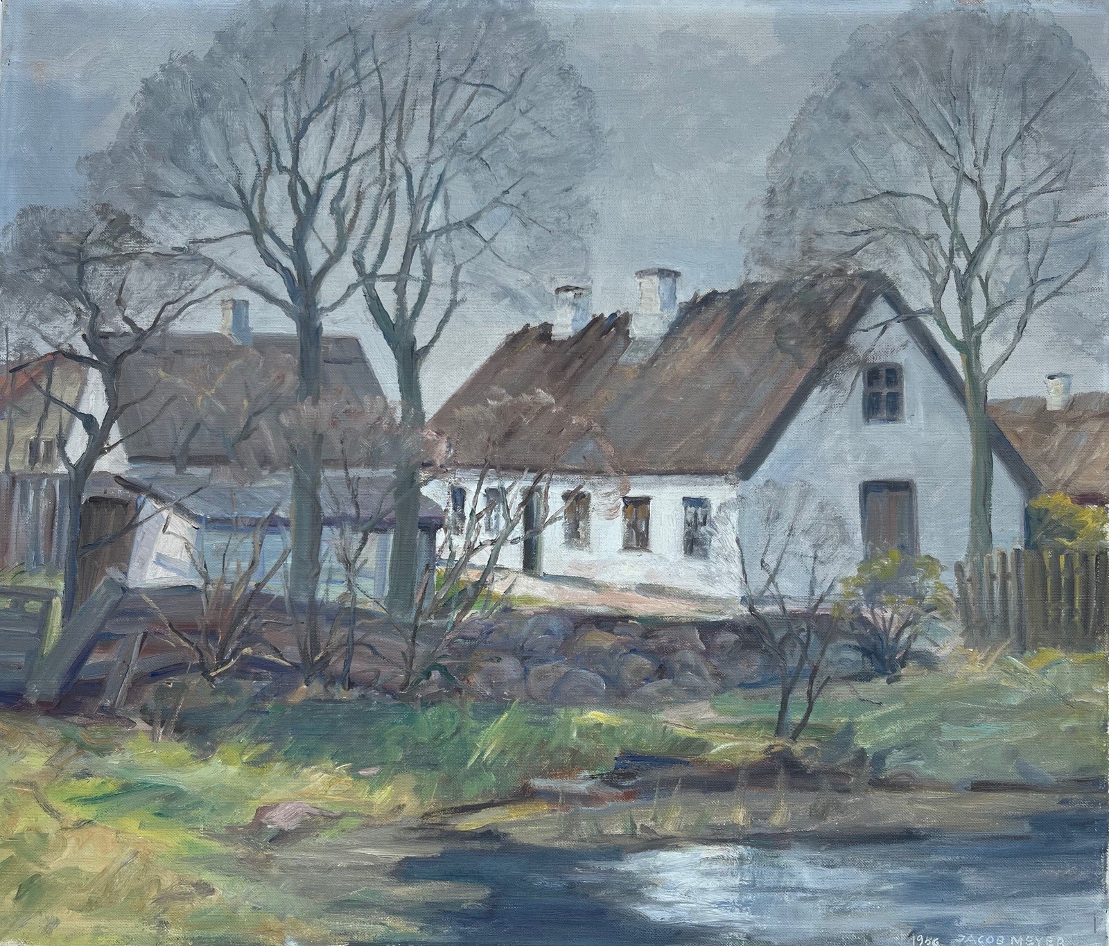 Impressionist Jacob Meyer (1895-1971) Dutch Farmyard Oil Painting 1956
