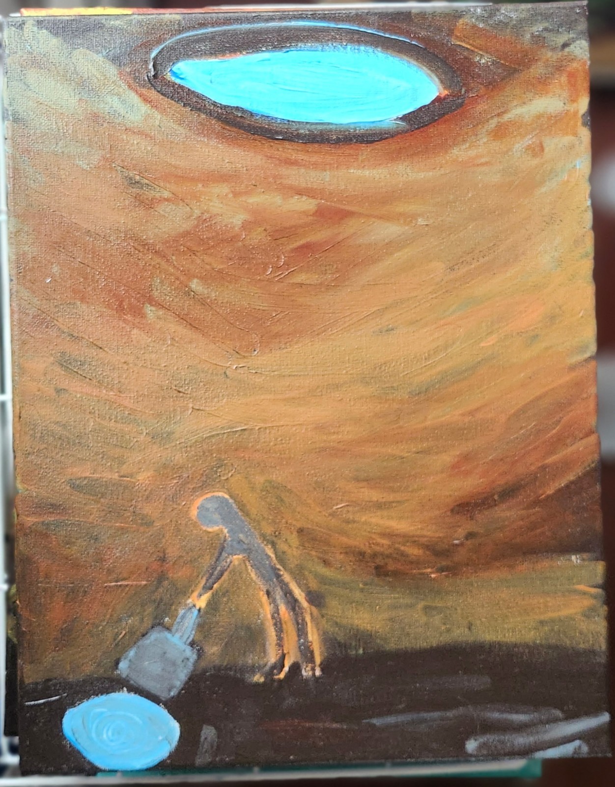 Figure in Pit Glowing Light Original Art Acrylic On Canvas 11×14