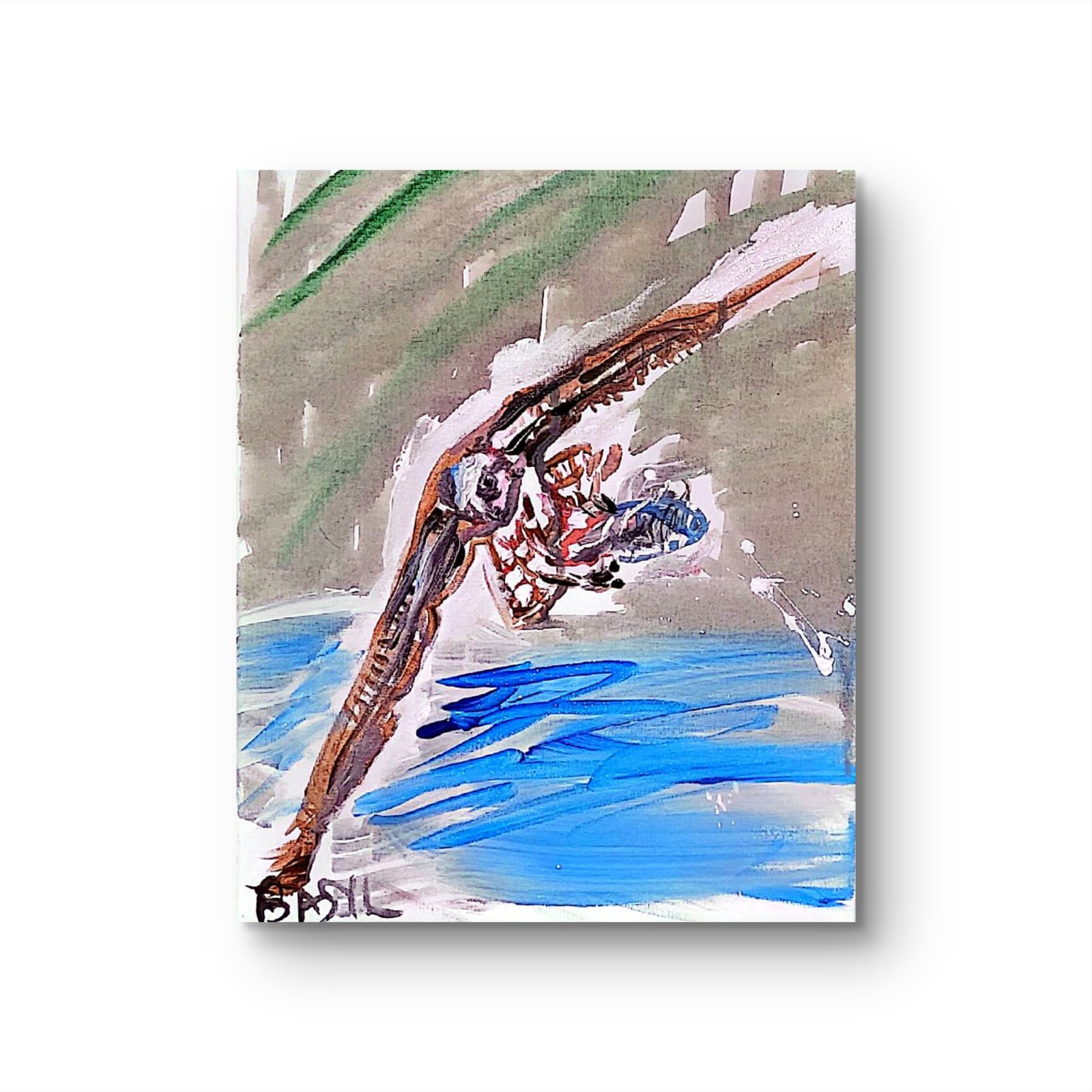 Redtail Hawk With Fish Original Expressionism Acrylic Abstract Canvas 11×14