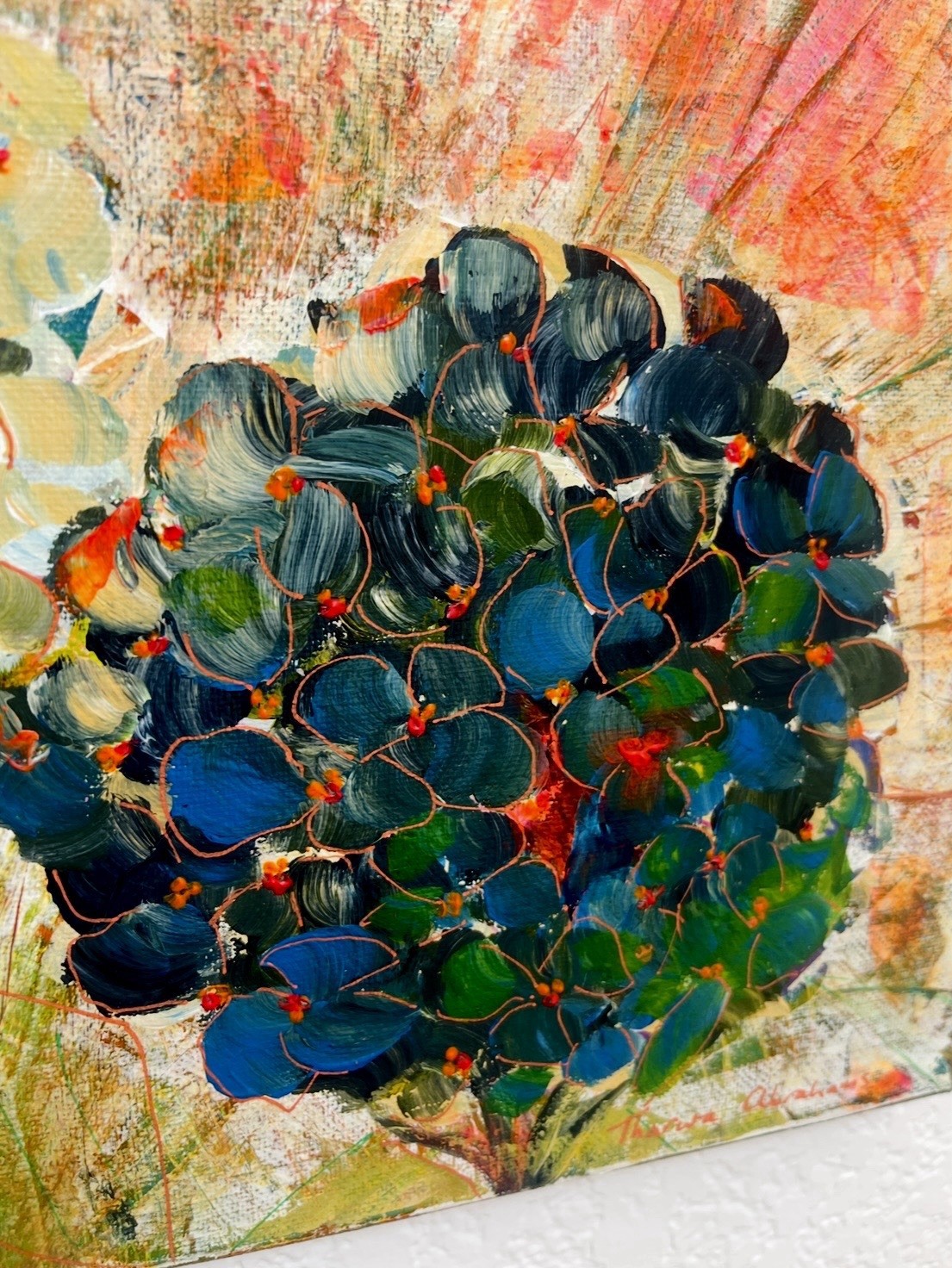 9×12 Original Hydrangea Painting Acrylic Expressionist Floral Canvas Art